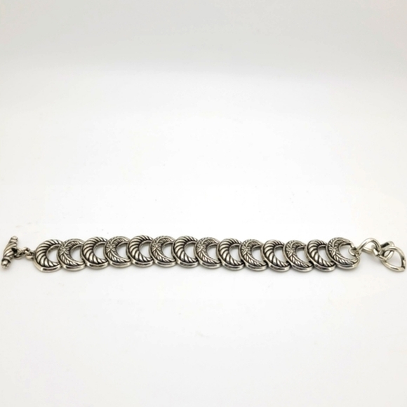 BRIGHTON LAUREL WREATH SILVER PLATE BRACELET OVAL LEAF LINK TOGGLE 7.5" - Picture 2 of 7